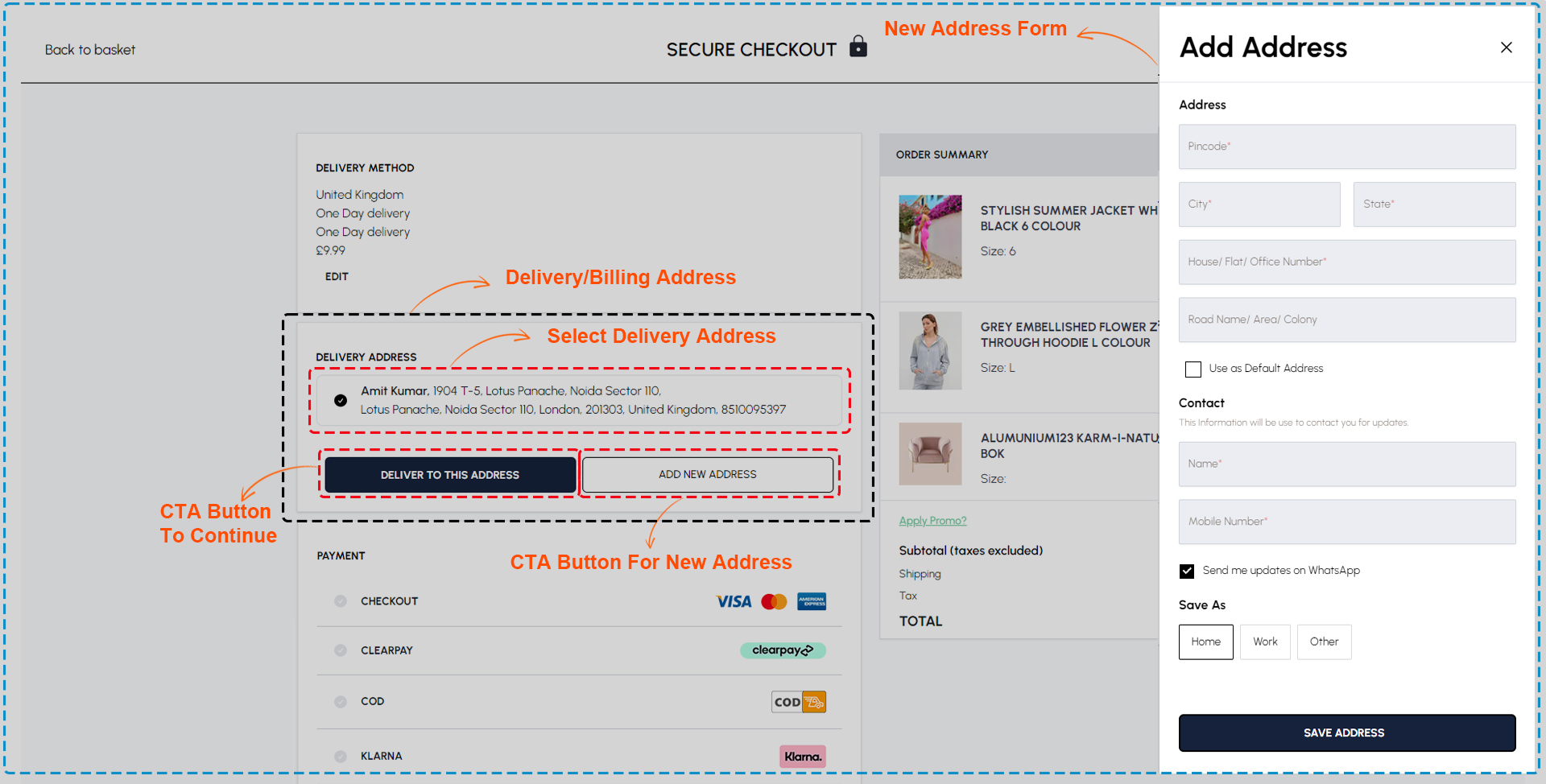 Shipping and billing address